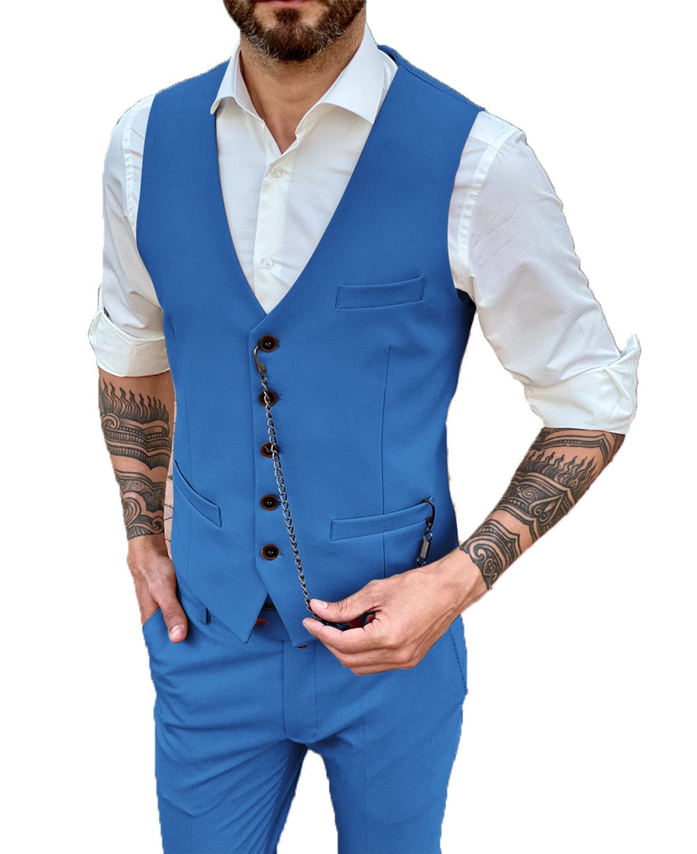 aesido Men's 2 Pieces Single Breasted V Neck Waistcoat（Vest+Pants）