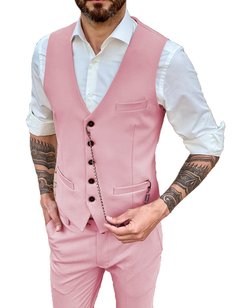 aesido Men's 2 Pieces Single Breasted V Neck Waistcoat（Vest+Pants）