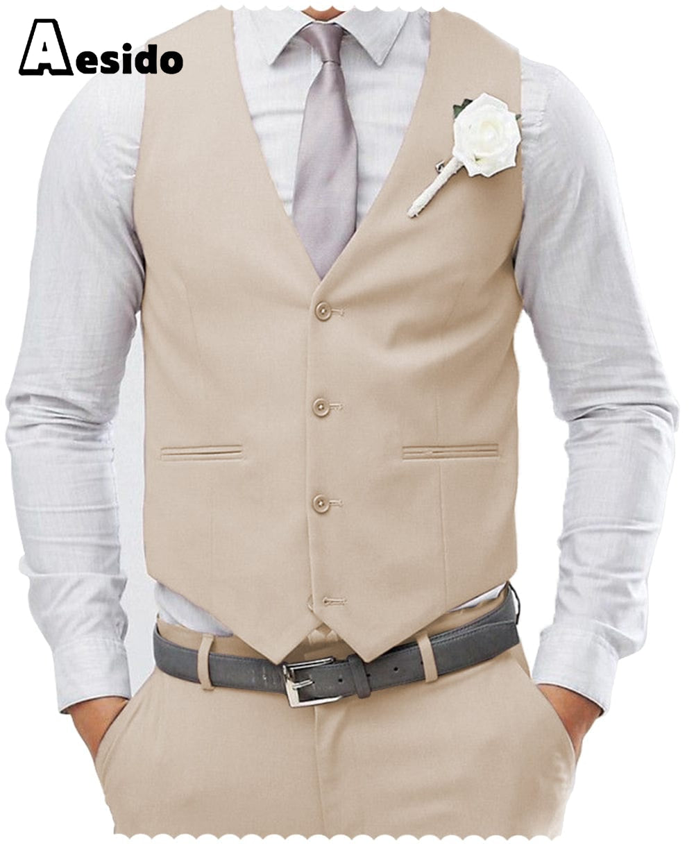 aesido Men's 2 Pieces Single Breasted V Neck Waistcoat（Vest+Pants）