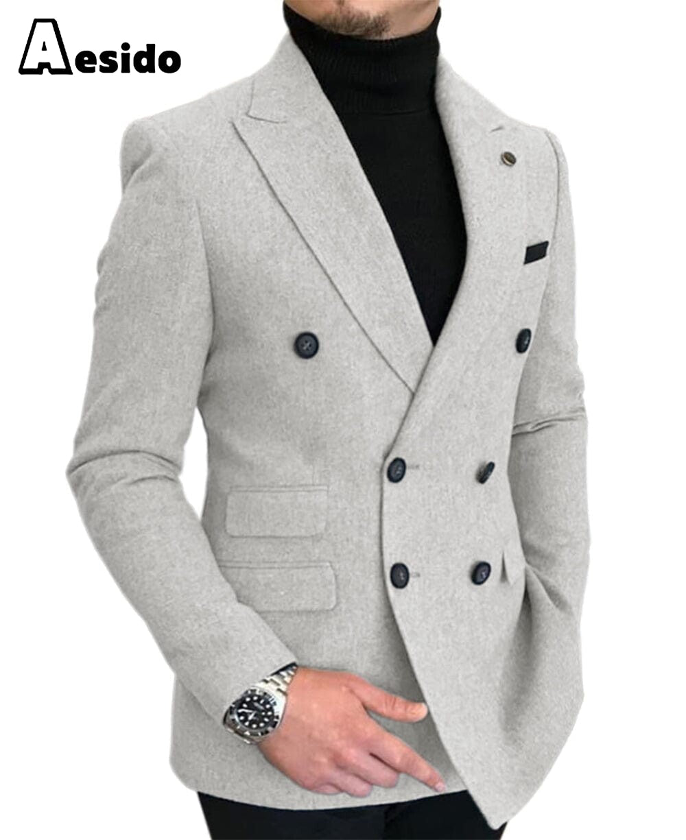 aesido Men's Casual Tweed Notch Lapel Blazer