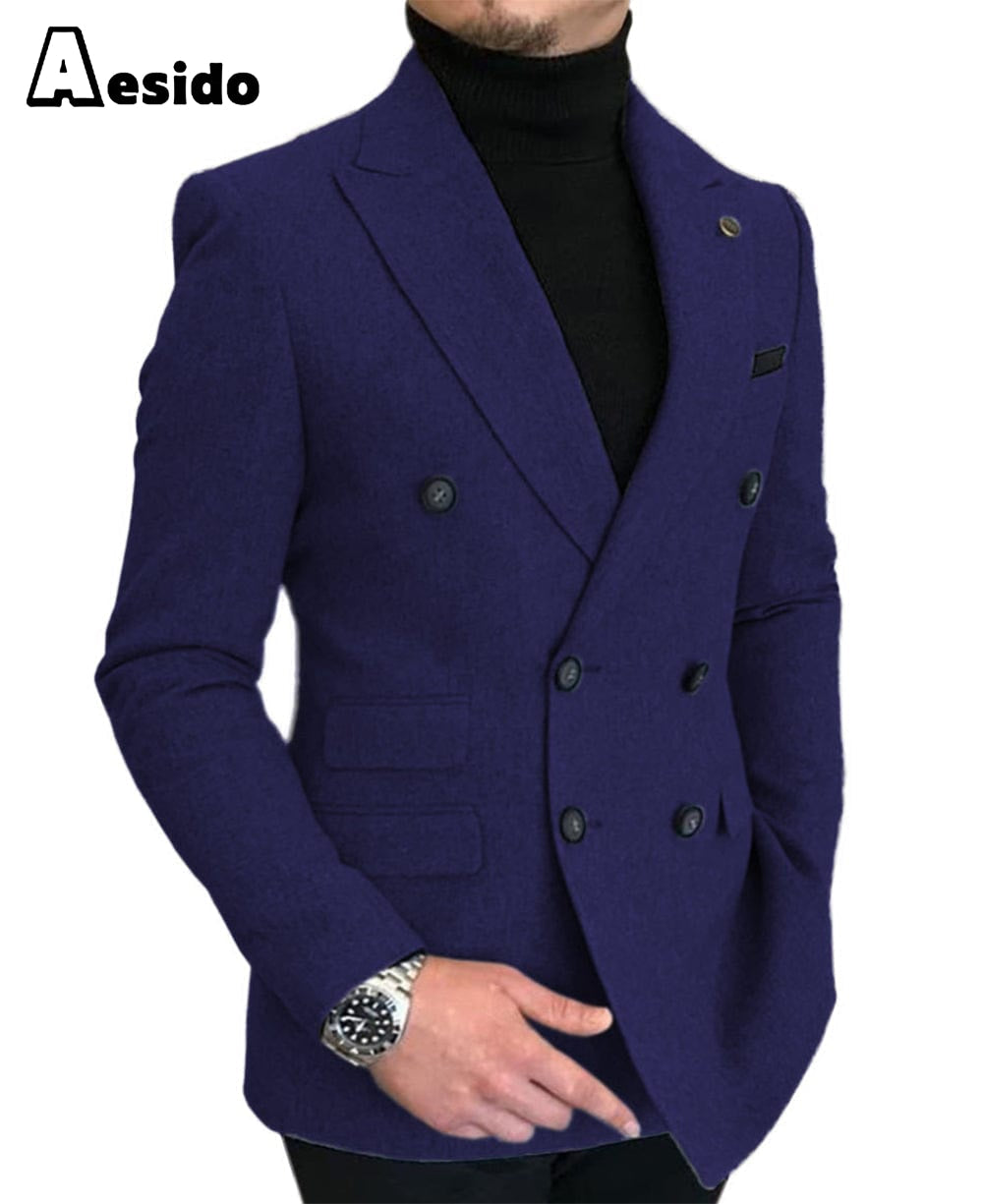 aesido Men's Casual Tweed Notch Lapel Blazer