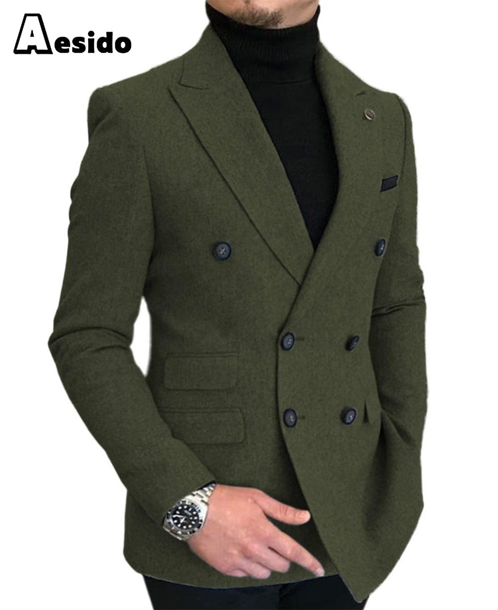 aesido Men's Casual Tweed Notch Lapel Blazer