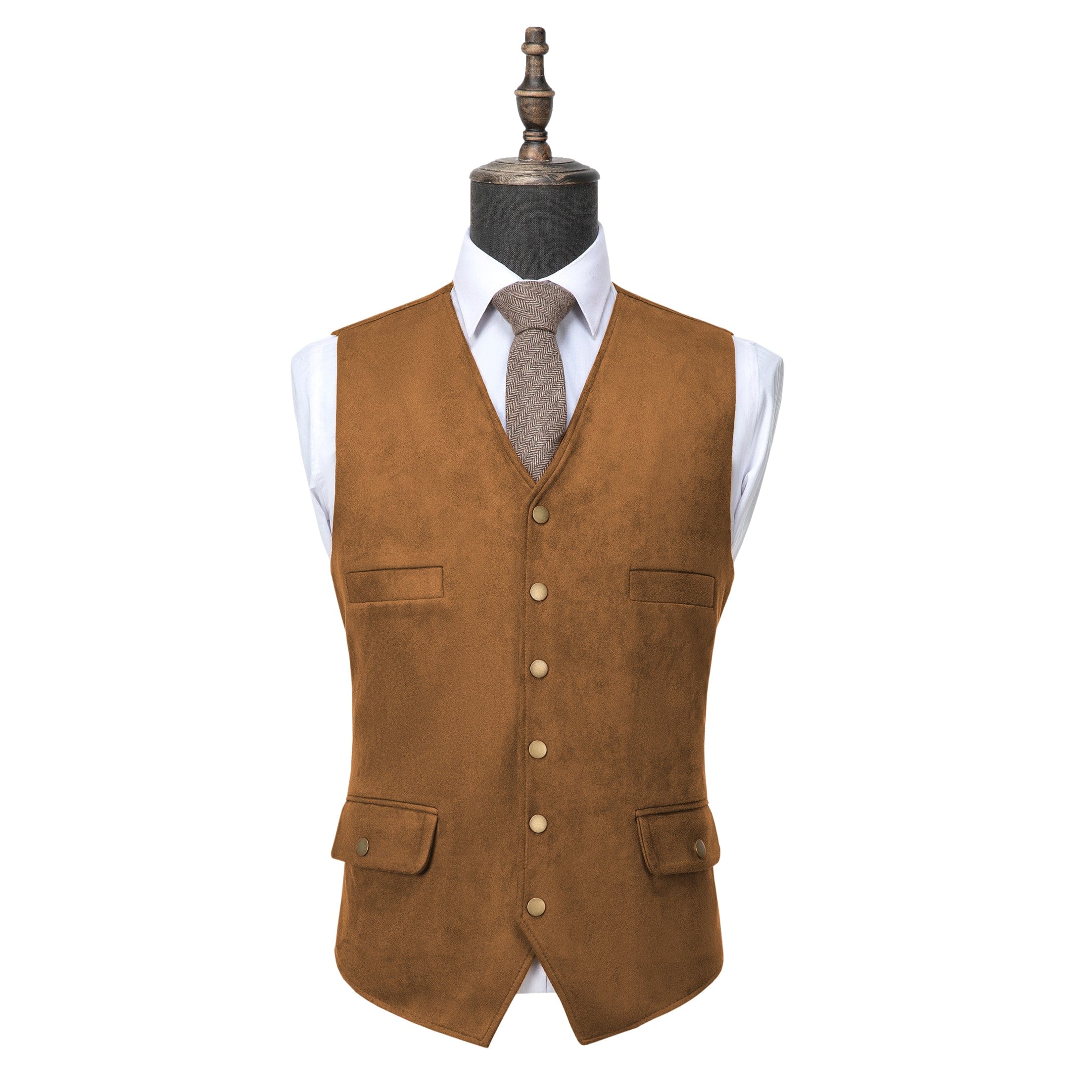 aesido Men's Casual V Lapel Suede Waistcoat