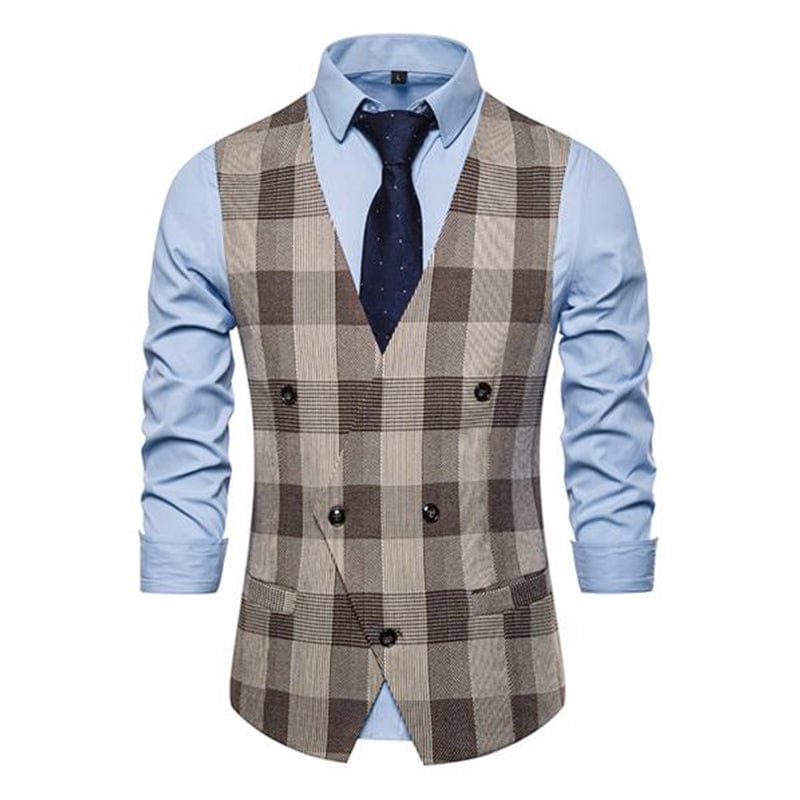 aesido Men's Casual V Neck Plaid Vest