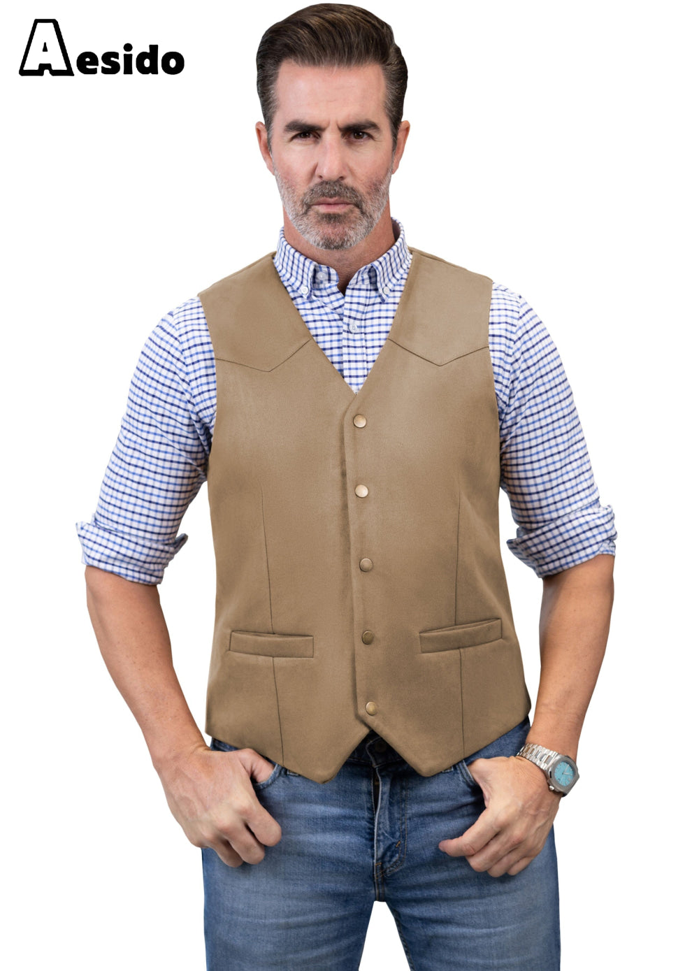 aesido Men's Casual V Neck Waistcoat