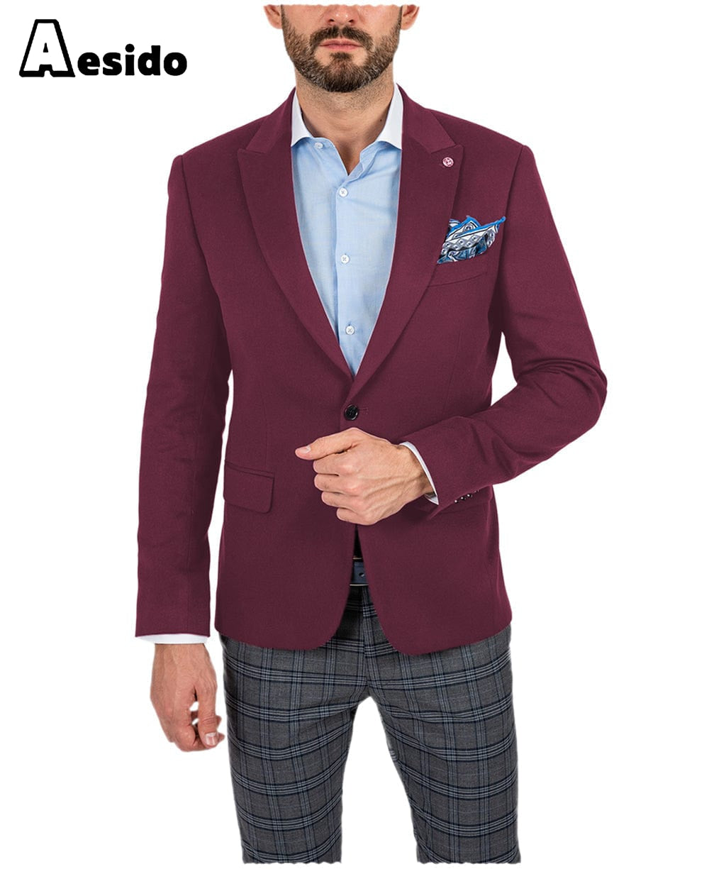 aesido Men's Double Button Peak Lapel Blazer