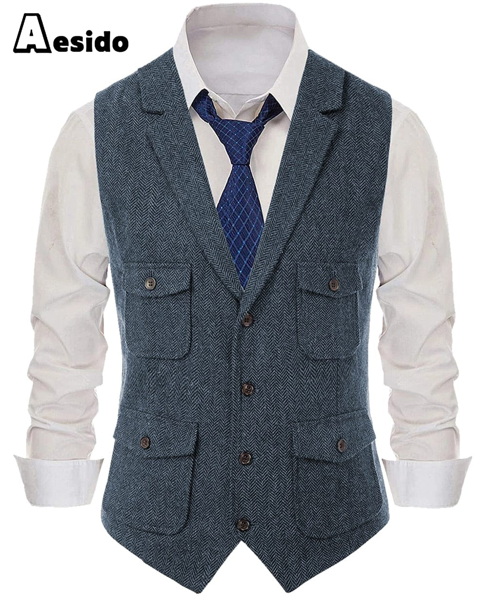 aesido Men's Single Breasted Notch Lapel Waistcoat