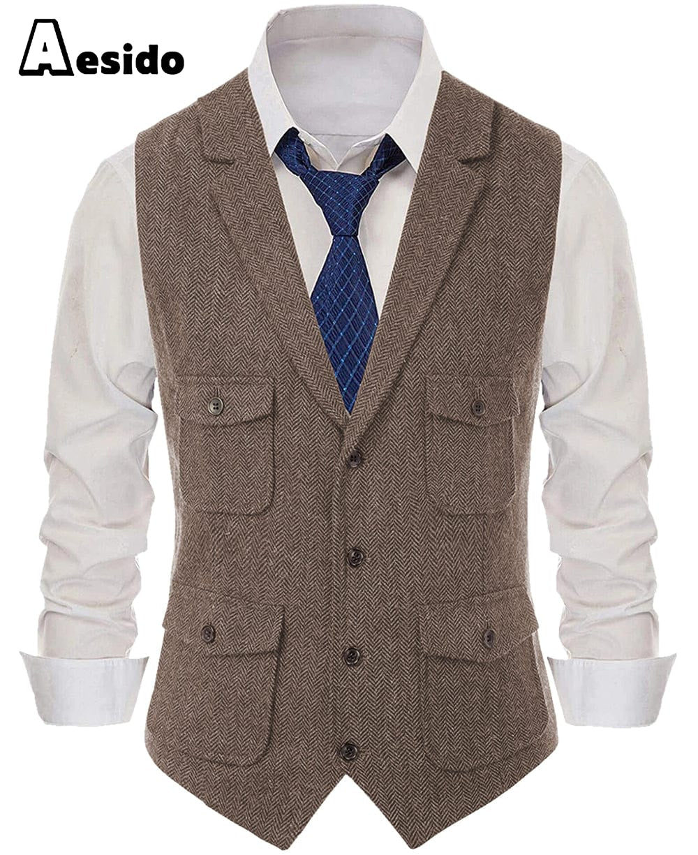 aesido Men's Single Breasted Notch Lapel Waistcoat