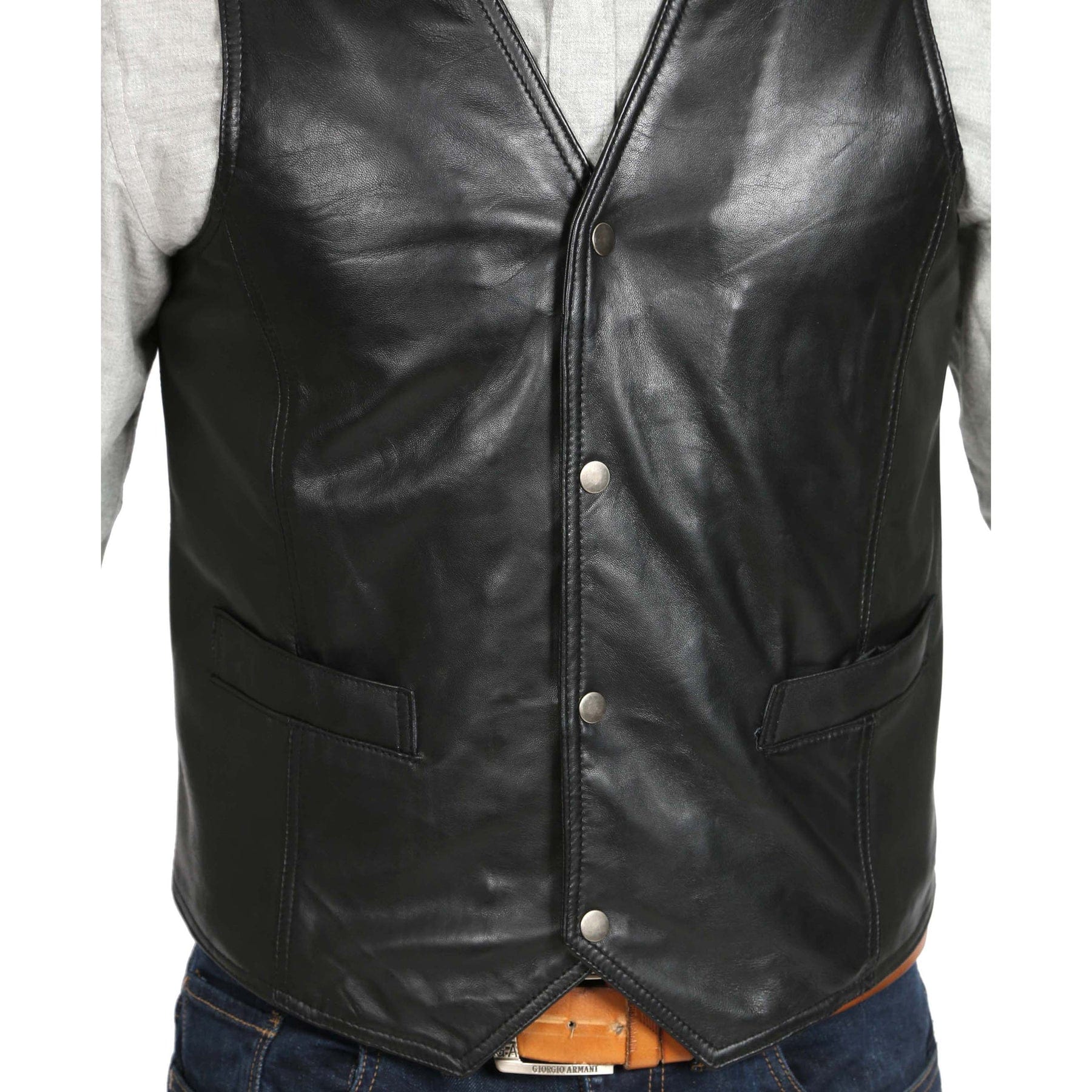 aesido Men's Single Breasted V Neck Leather Vest