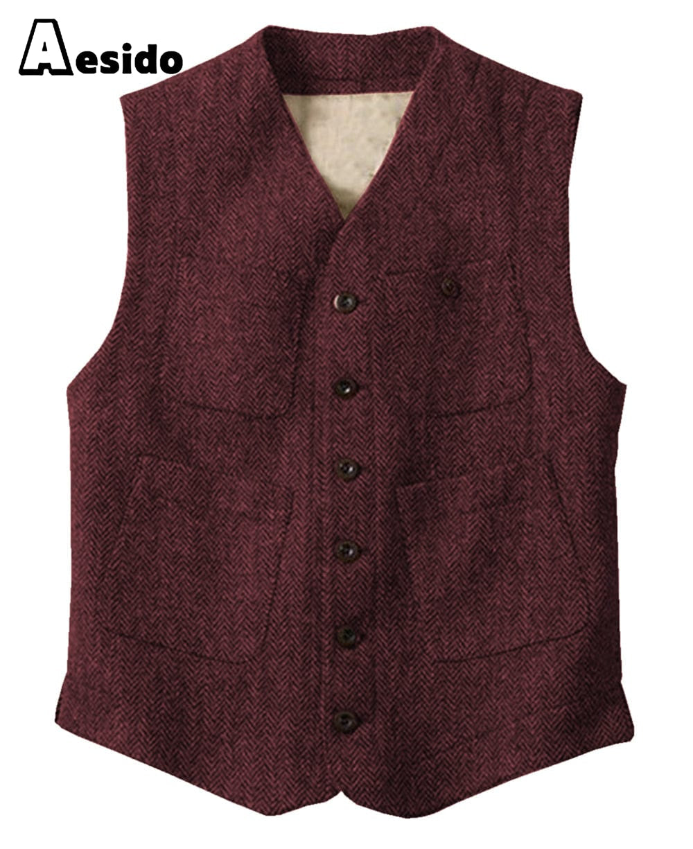 aesido Men's Single Breasted V Neck Waistcoat