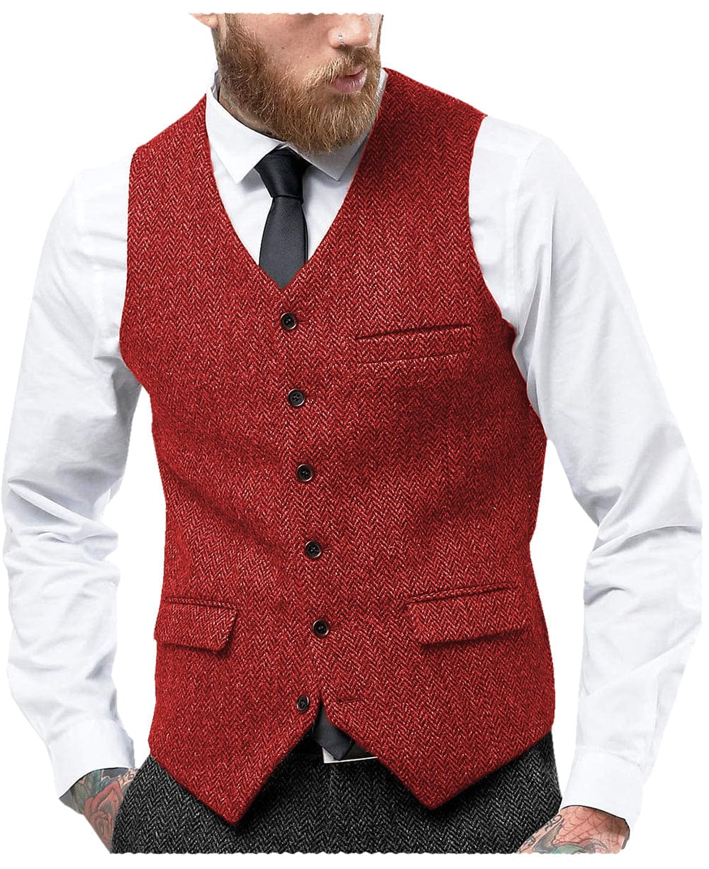 aesido Men's Single Breasted V Neck Waistcoat