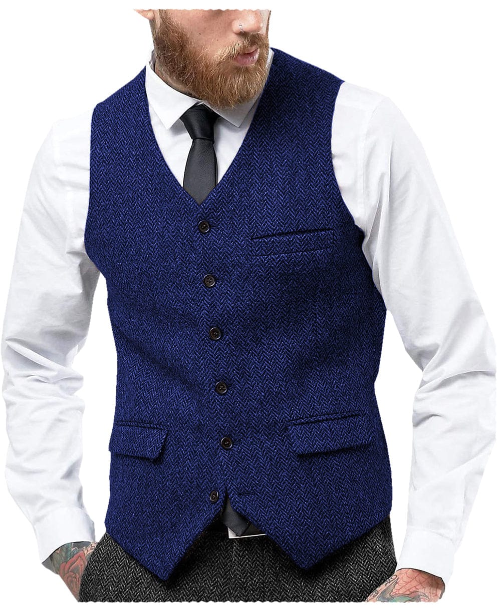 aesido Men's Single Breasted V Neck Waistcoat