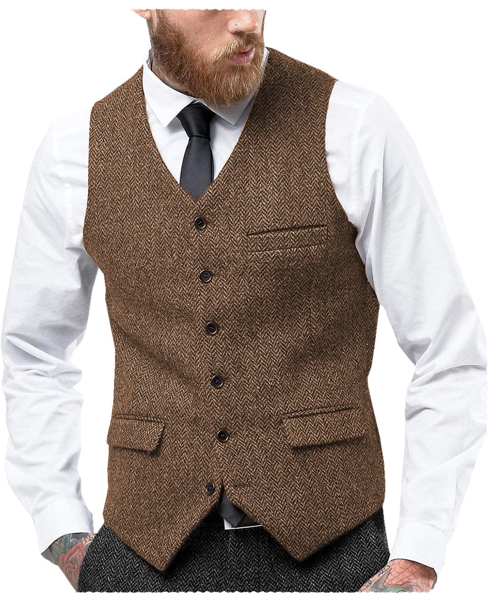 aesido Men's Single Breasted V Neck Waistcoat