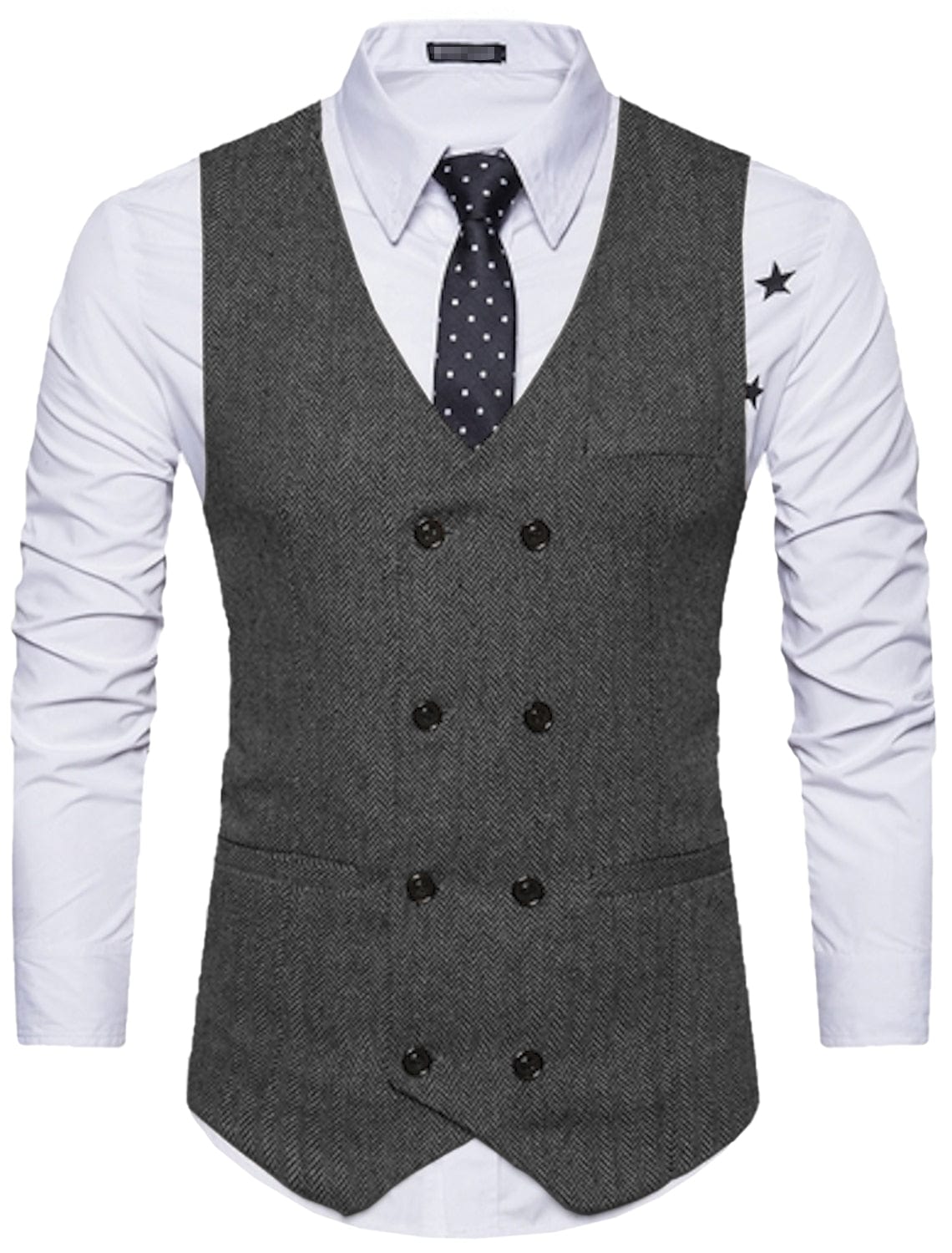 aesido Men's Solid Color Vest Double Breasted V Neck Business Casual Tweed Waistcoat