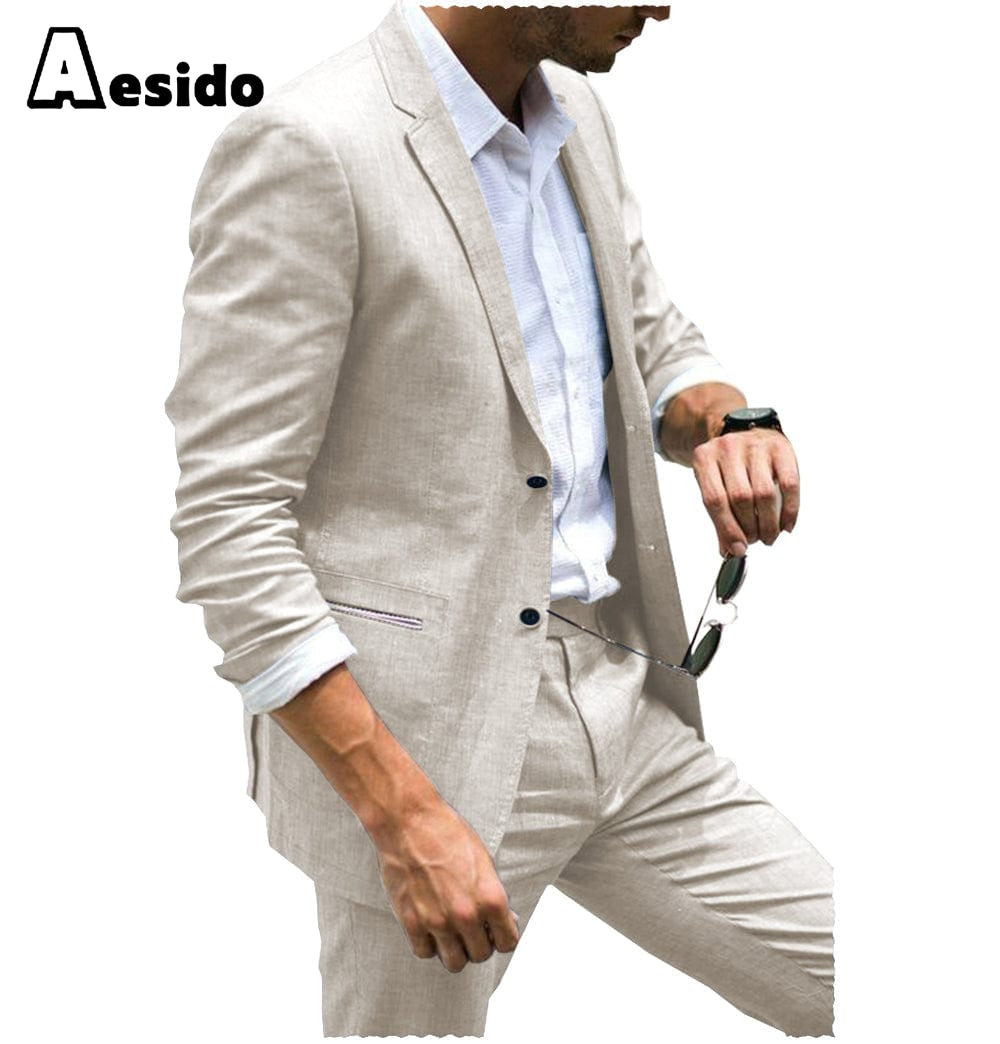 aesido Men's Suit 2-Piece Single Breasted Lapel Jacket (Suit + Pants)