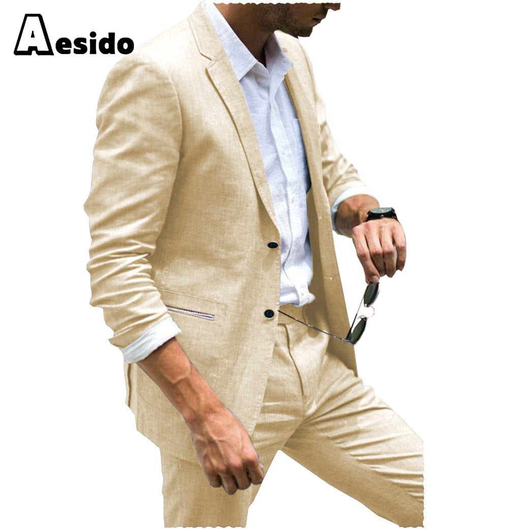 aesido Men's Suit 2-Piece Single Breasted Lapel Jacket (Suit + Pants)