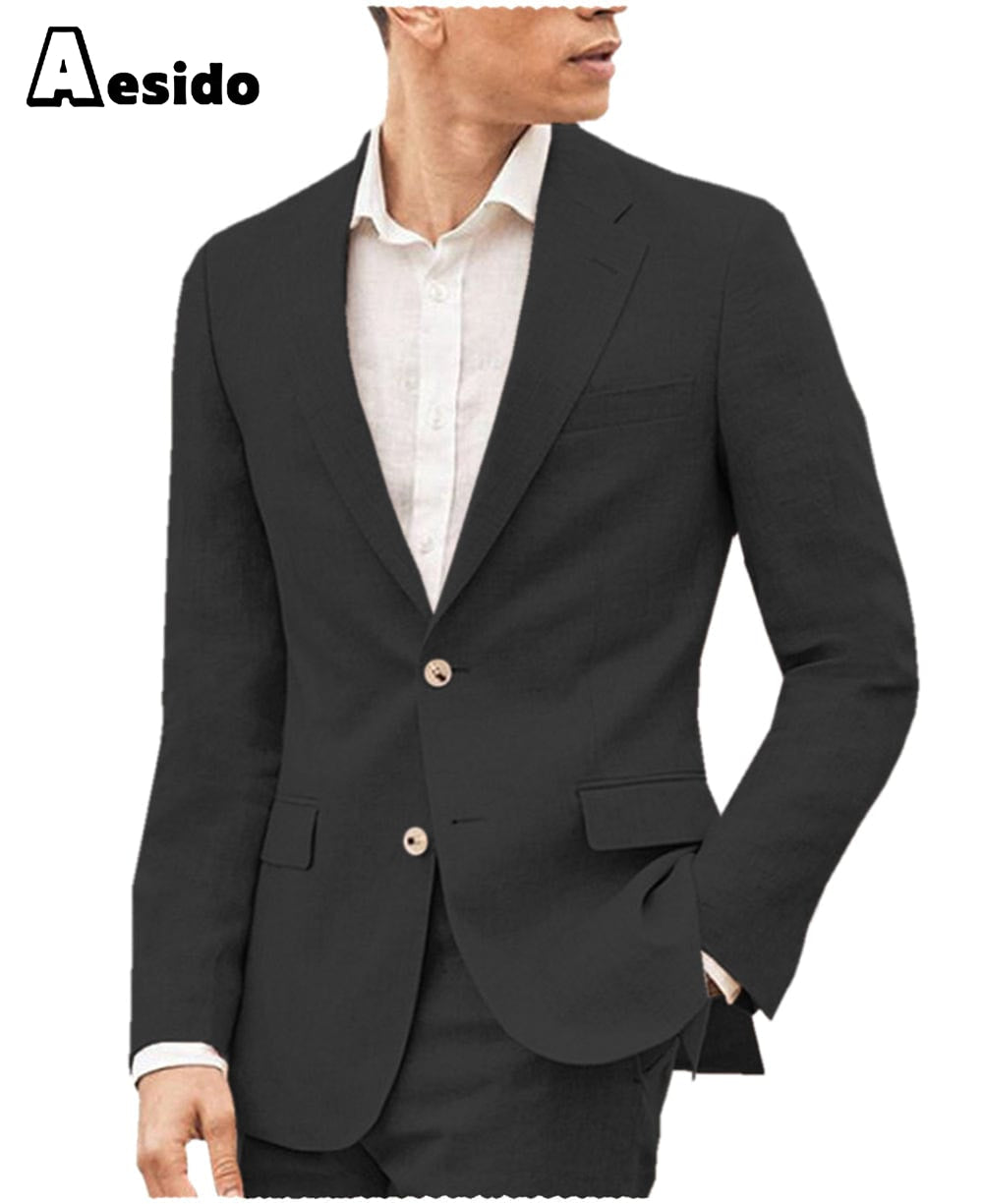 aesido Men's Suit 2 Pieces Double Button Notch Lapel Jacket（Blazer+Pants）