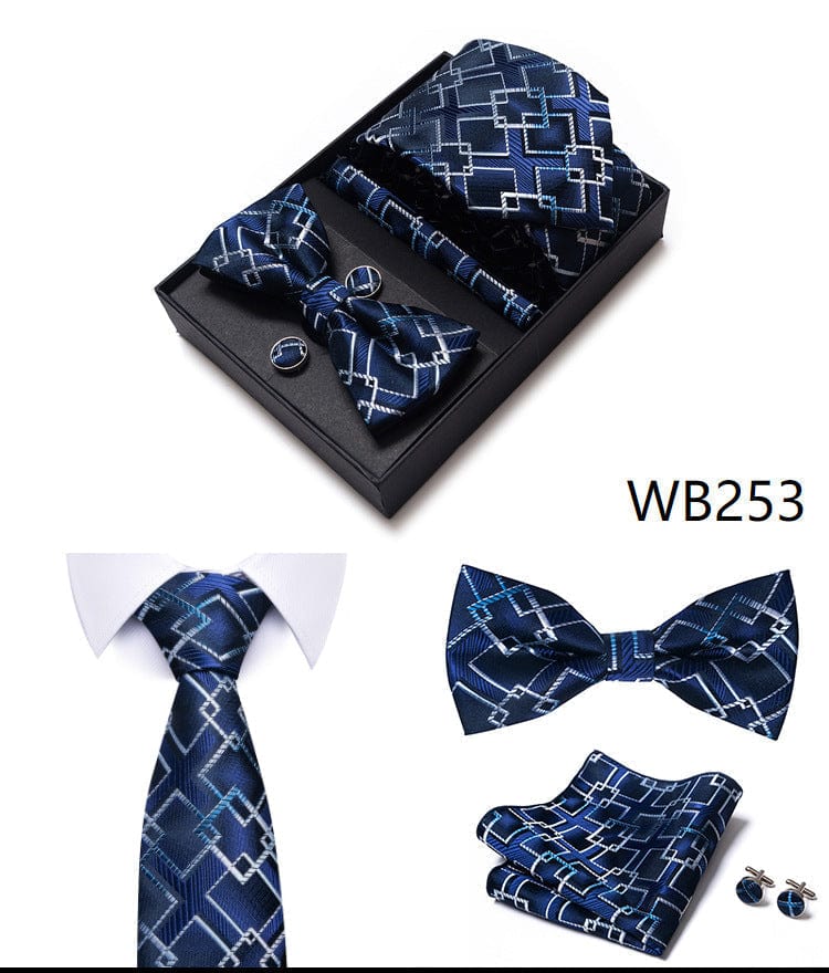 aesido Men's Tie 4-Piece (Tie + Bow Tie + Handkerchief + Cufflinks)