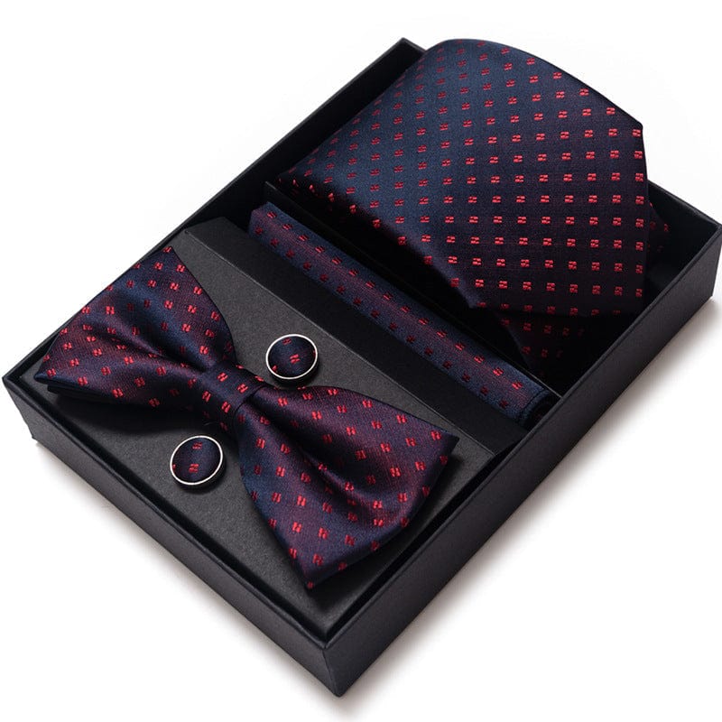 aesido Men's Tie 4-Piece (Tie + Bow Tie + Handkerchief + Cufflinks)