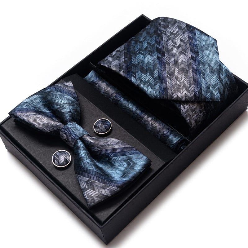 aesido Men's Tie 4-Piece (Tie + Bow Tie + Handkerchief + Cufflinks)