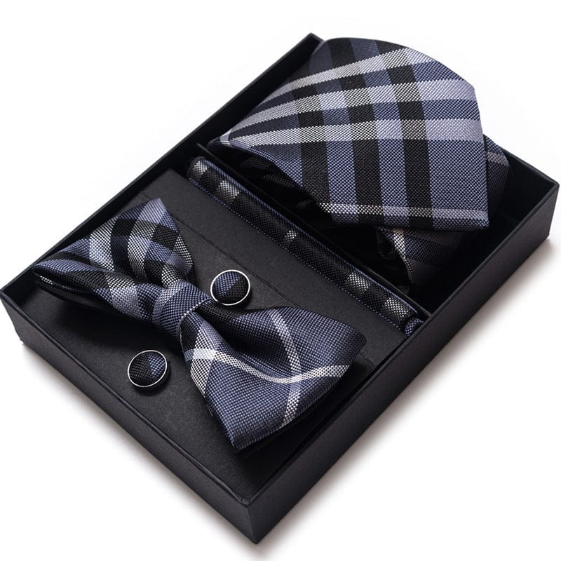 aesido Men's Tie 4-Piece (Tie + Bow Tie + Handkerchief + Cufflinks)