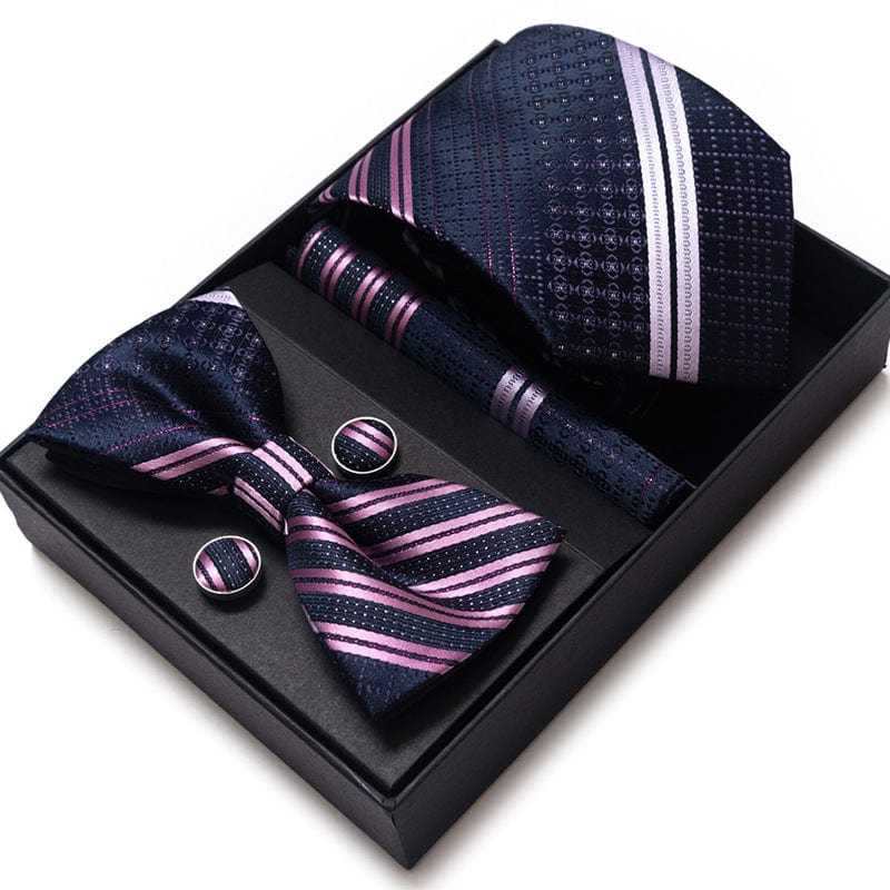 aesido Men's Tie 4-Piece (Tie + Bow Tie + Handkerchief + Cufflinks)