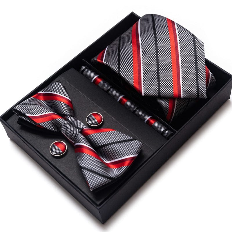 aesido Men's Tie 4-Piece (Tie + Bow Tie + Handkerchief + Cufflinks)