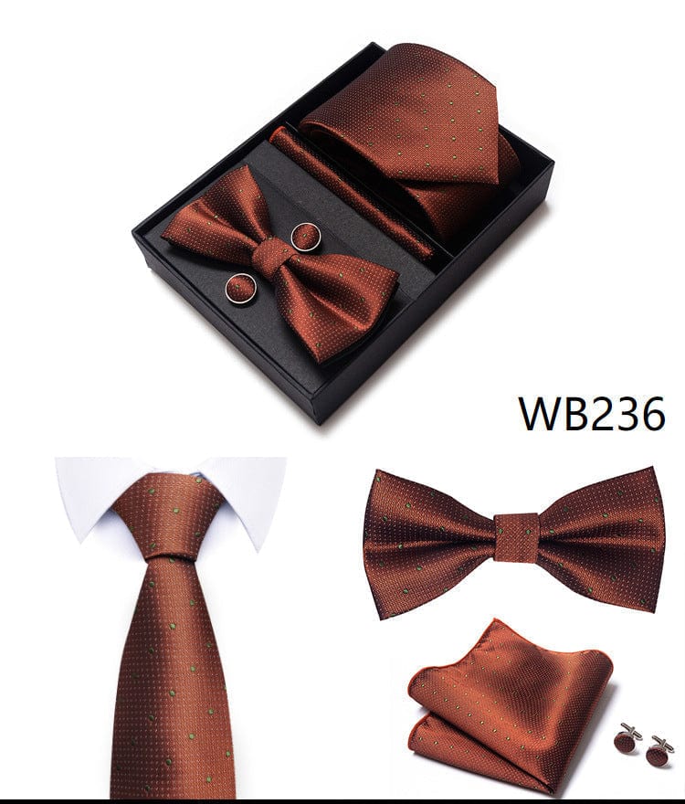 aesido Men's Tie 4-Piece (Tie + Bow Tie + Handkerchief + Cufflinks)