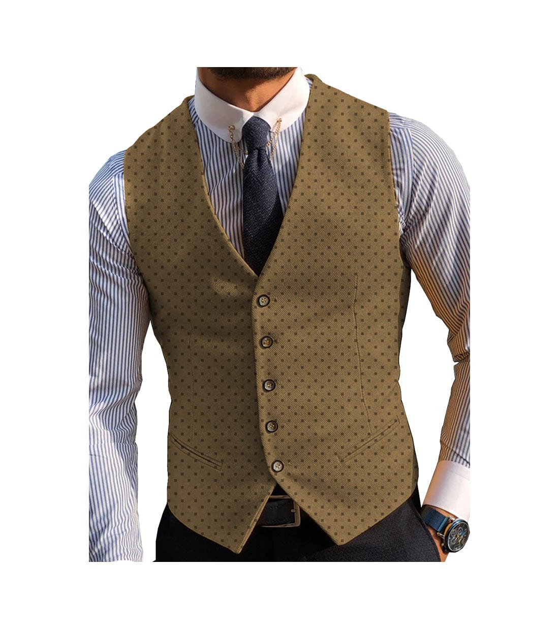 aesido Men's V Lapel Casual Slim Fit Waistcoat