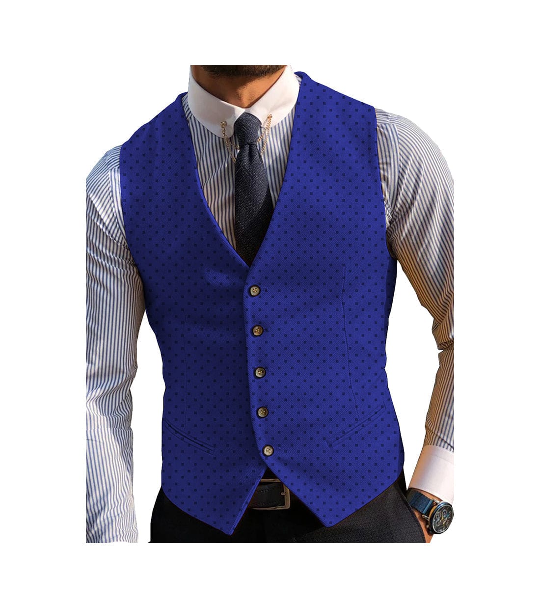 aesido Men's V Lapel Casual Slim Fit Waistcoat