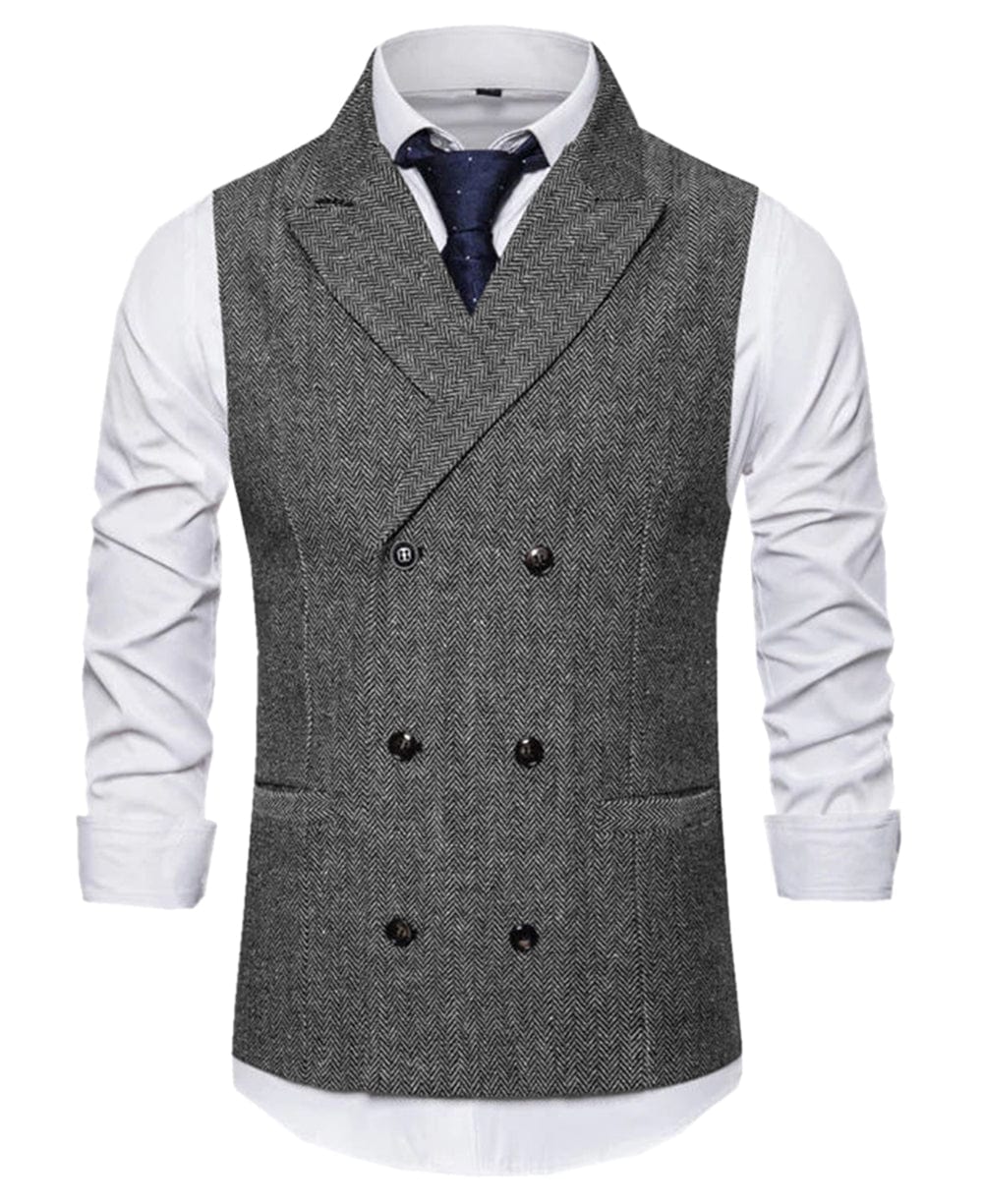 aesido Men's Vest Double Breasted Peak Lapel Waistcoat