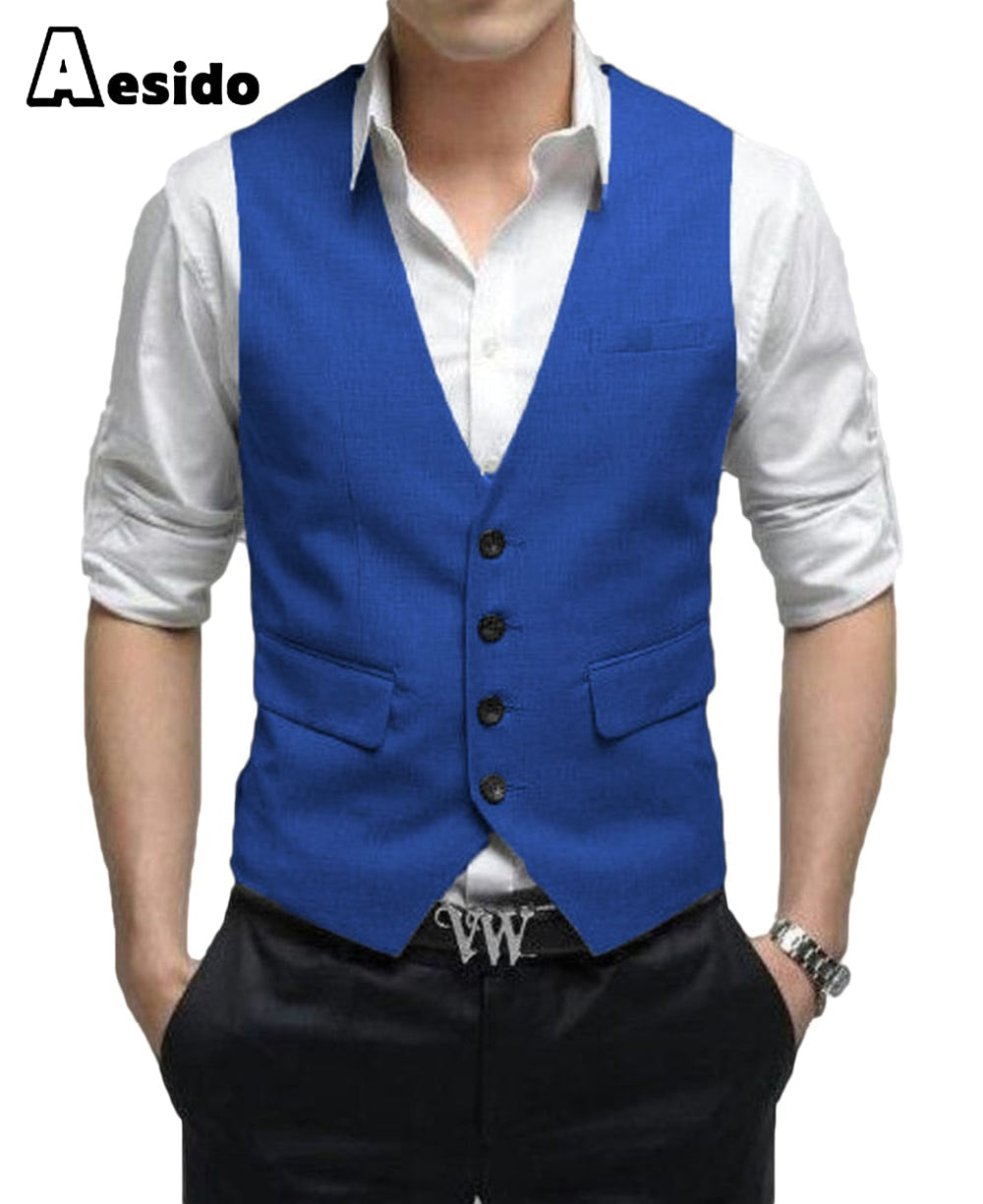 aesido Men's Vest Single Breasted V Neck Waistcoat