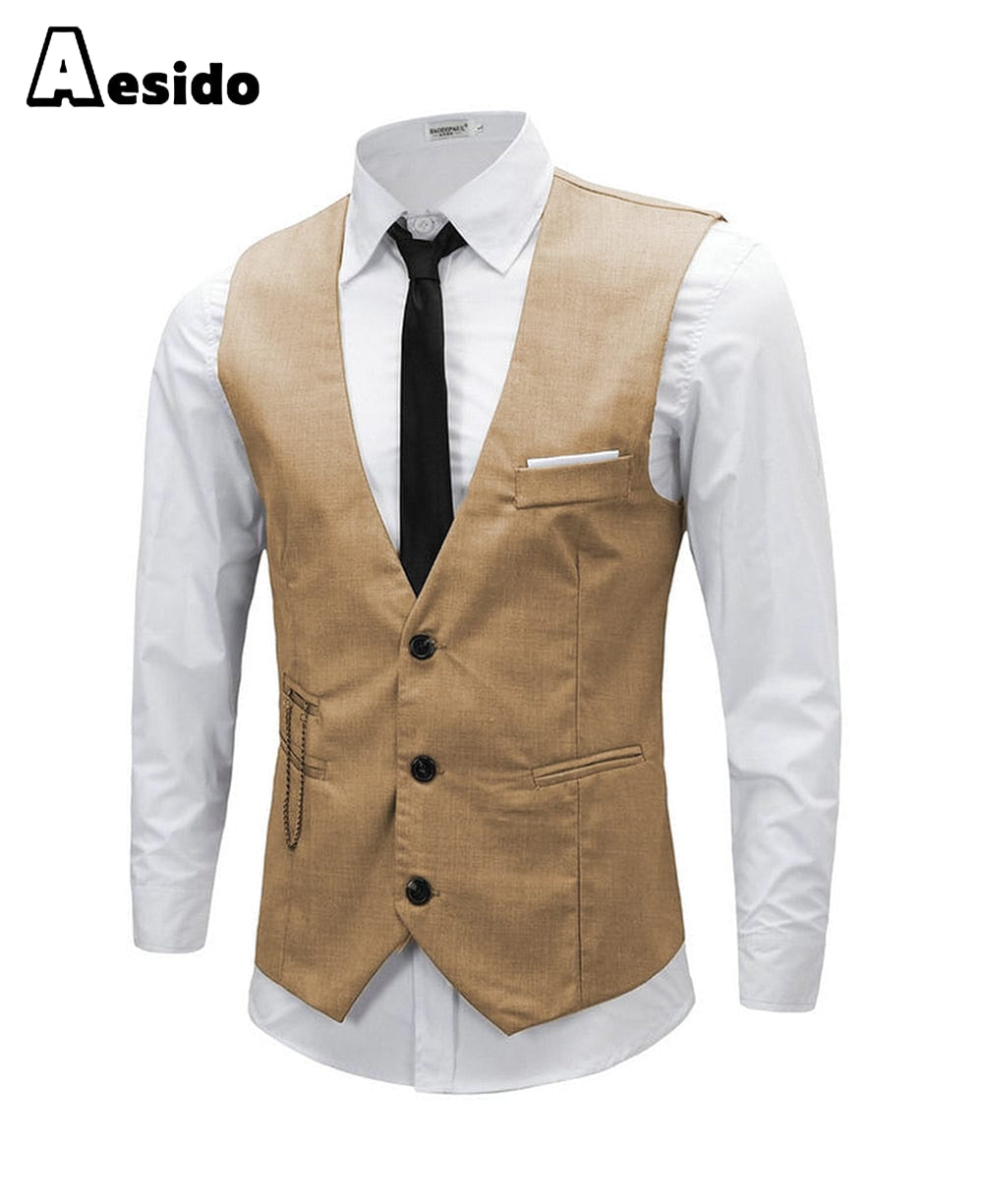 aesido Men's Vest Single Breasted V Neck Waistcoat