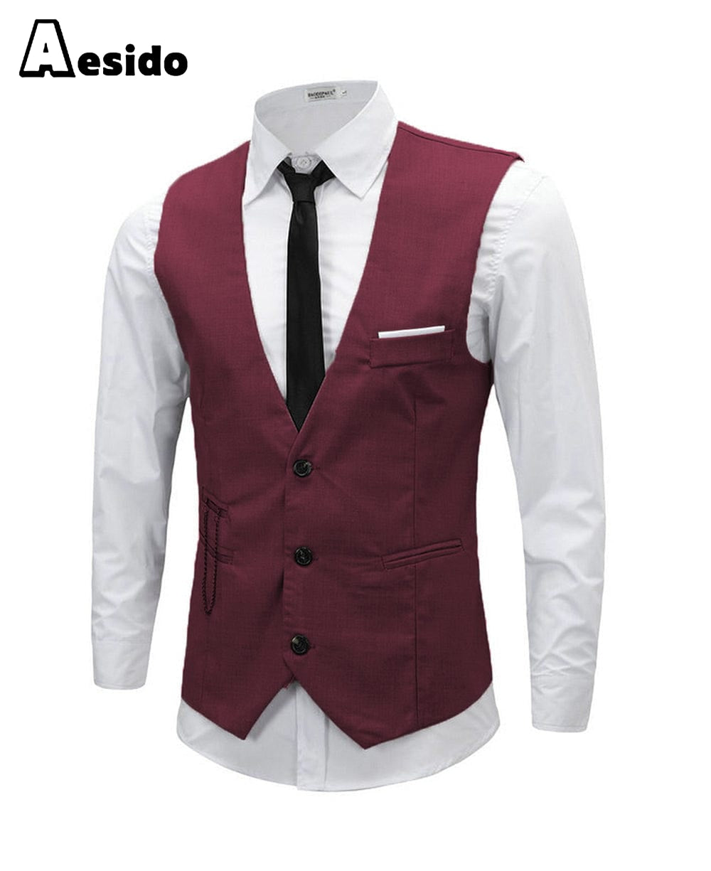 aesido Men's Vest Single Breasted V Neck Waistcoat