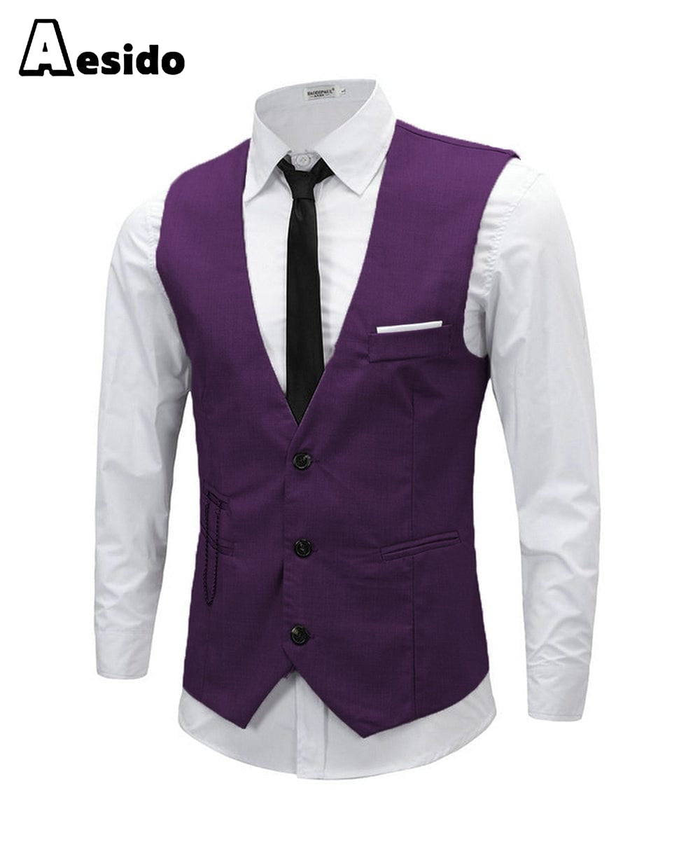 aesido Men's Vest Single Breasted V Neck Waistcoat