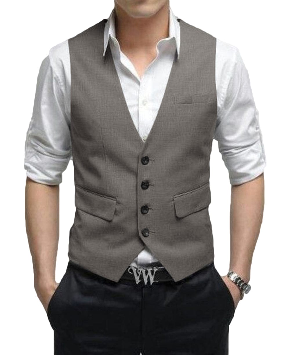 aesido Men's Vest Single Breasted V Neck Waistcoat