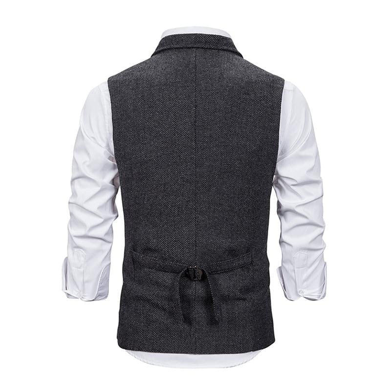 aesido Men's Vintage Lapel Herringbone Single Breasted Vest