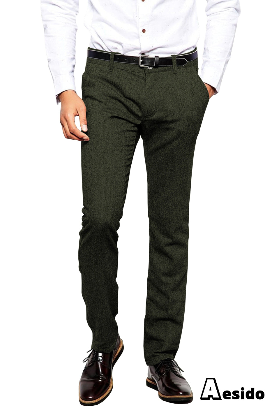 aesido Men's Wool Tweed Pants