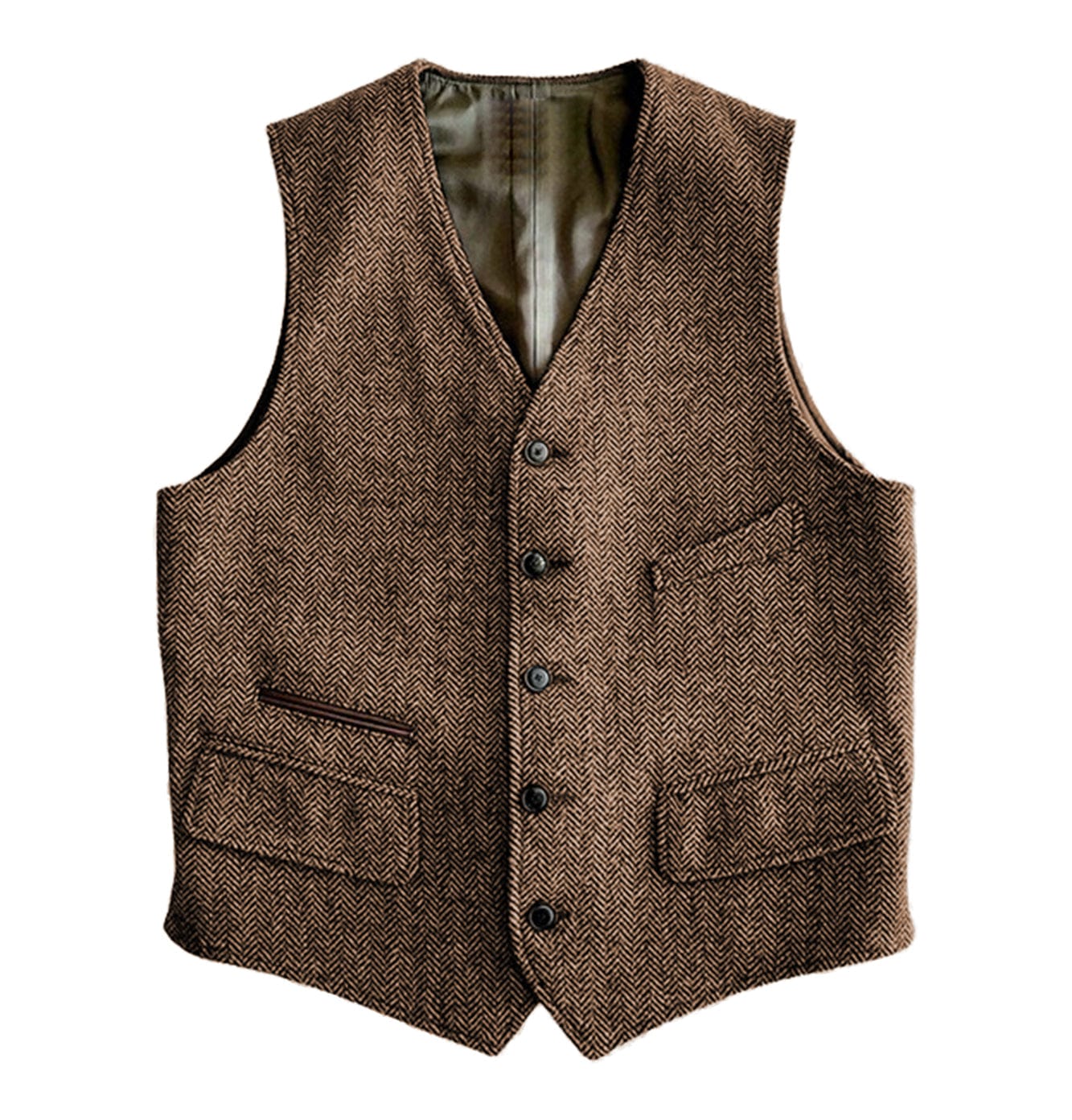 aesido Men Single Breaste V Neck Waistcoat