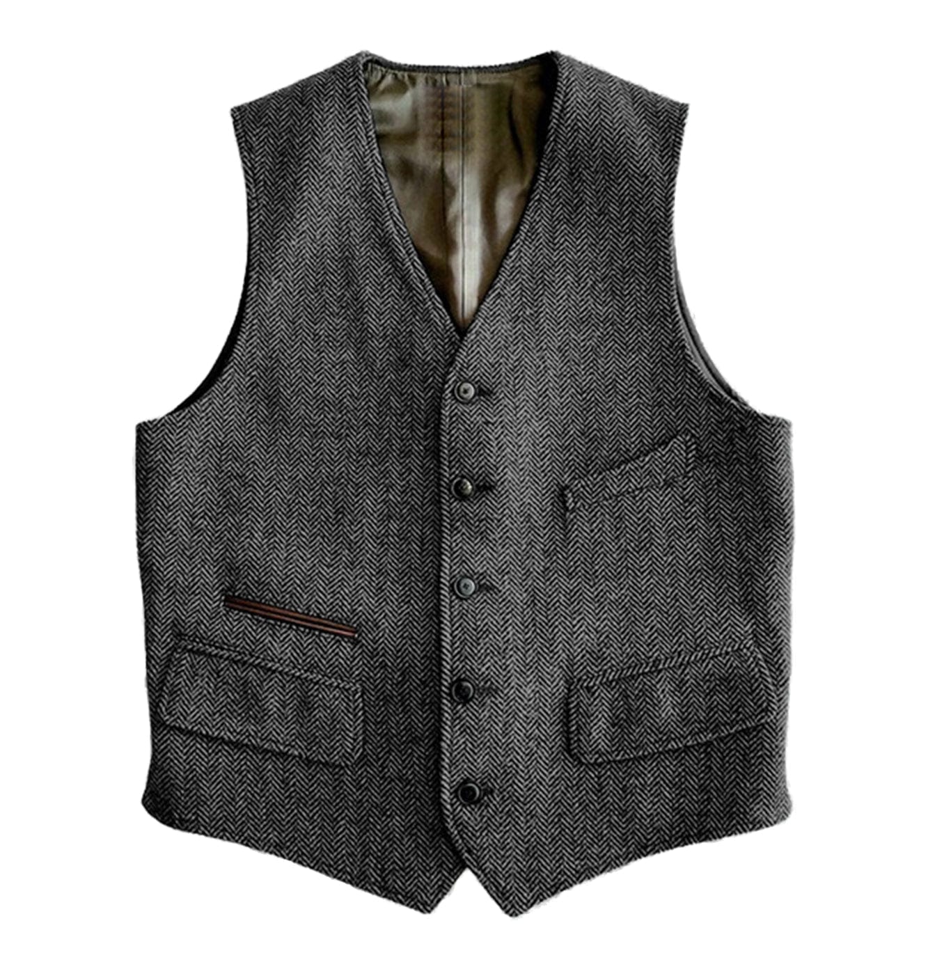 aesido Men Single Breaste V Neck Waistcoat