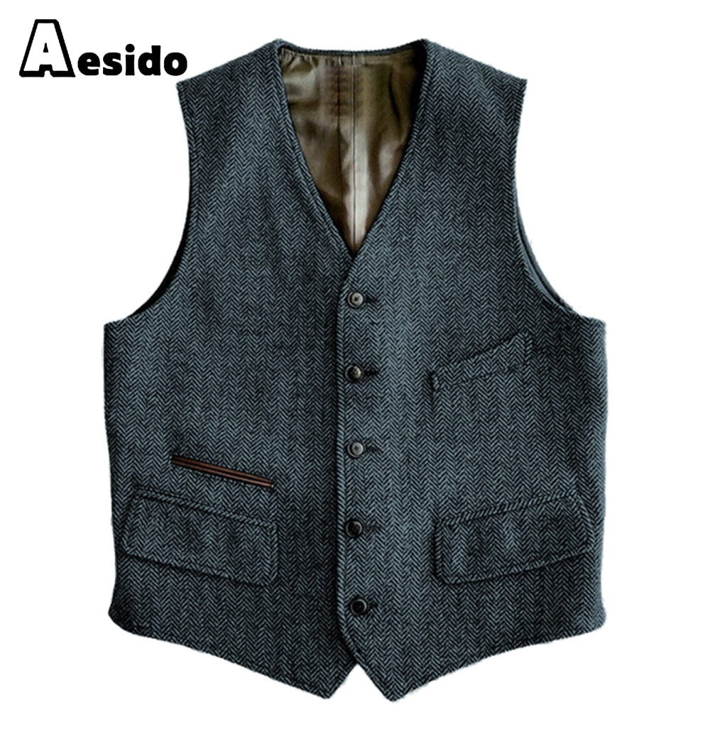 aesido Men Single Breaste V Neck Waistcoat