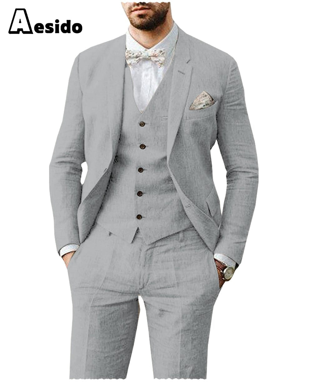 aesido Men Suit 3 Pieces Notch Lapel Double button closure Jacket (Blazer+vest+Pants)