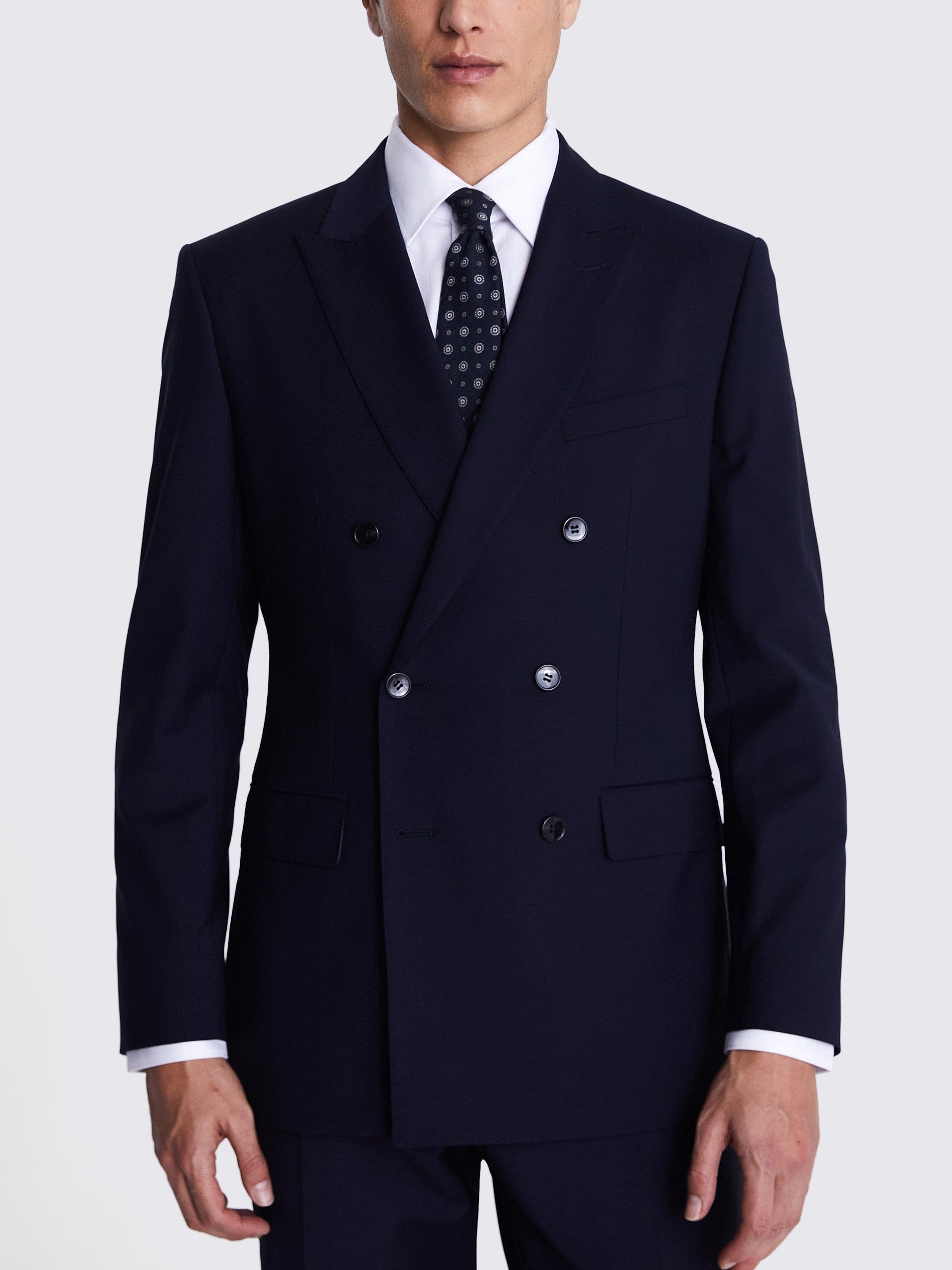 aesido Navy 2 Piece Double Breasted Peak Lapel Business Men Suit