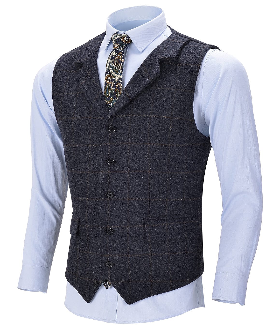 aesido Navy Formal Plaid Notch Lapel Waistcoat Slim Fit Suit Vest