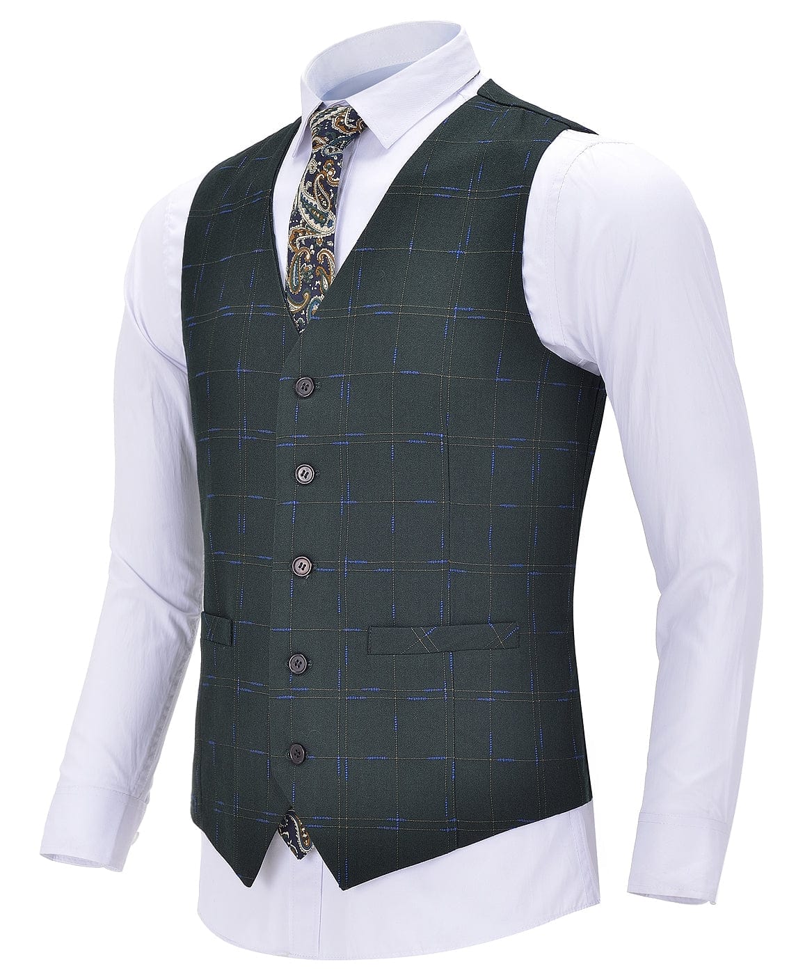 aesido Plaid V Neck Waidtcoat Fashion Suit Vest