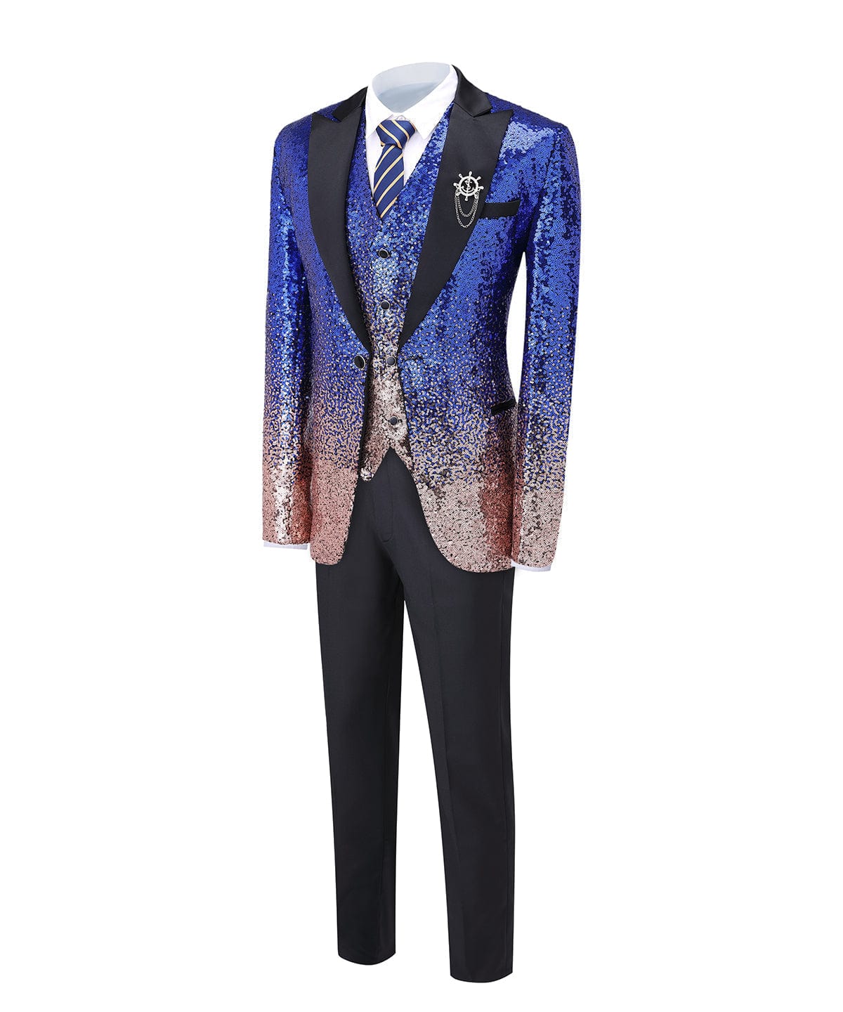 aesido Sequins Formal Peak Lapel 3 Pieces Mens Suit Tuxedos (Blazer+vest+Pants)