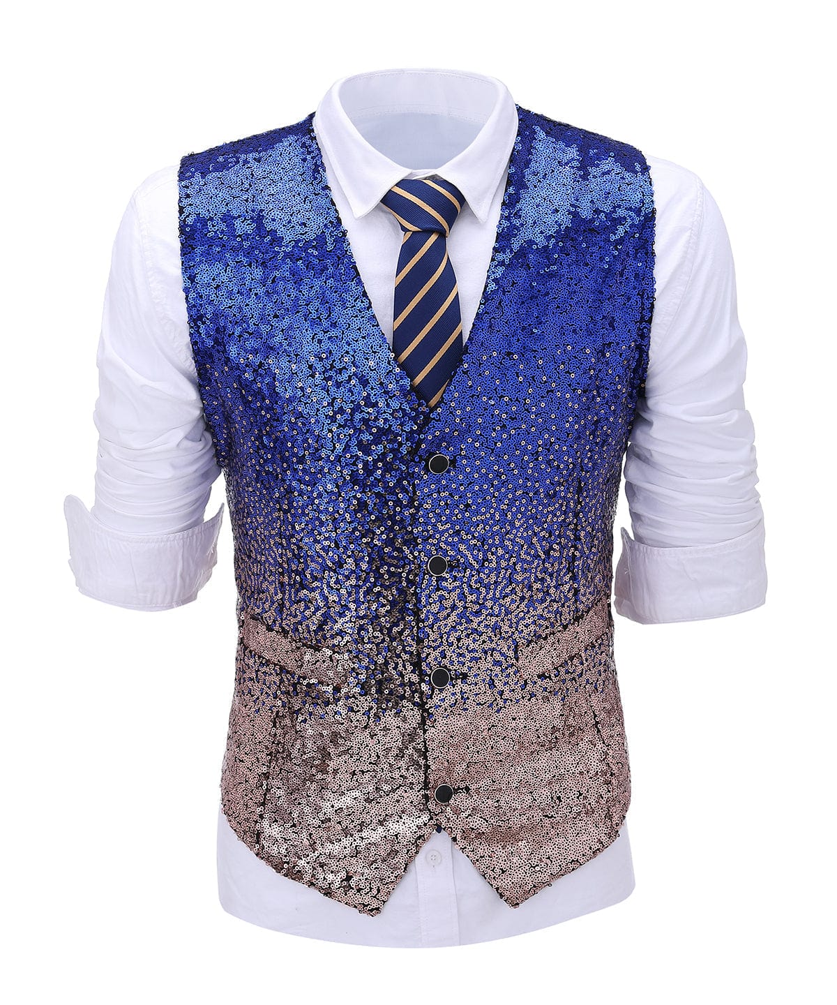 aesido Sequins Formal Peak Lapel 3 Pieces Mens Suit Tuxedos (Blazer+vest+Pants)