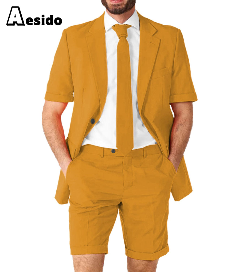 aesido Summer Notch Lapel Leisure Suit For Men (Blazer+Pants)